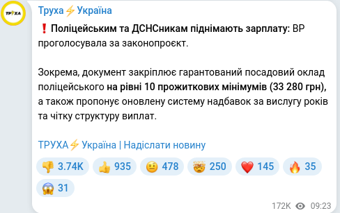Скріншот Telegram-публікації