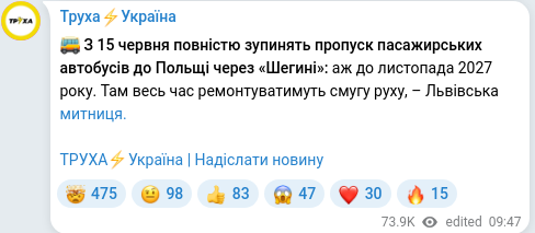 Скріншот Telegram-публікації