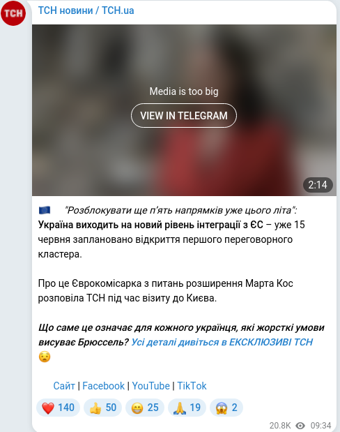 Скріншот Telegram-публікації