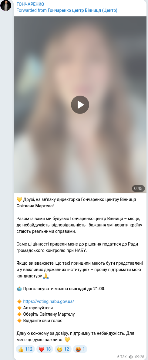 Скріншот Telegram-публікації