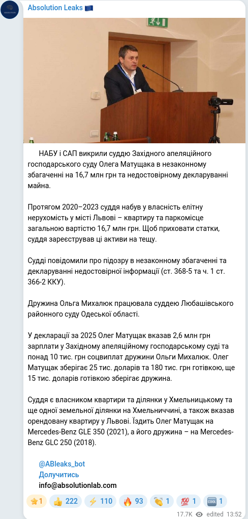 Telegram publication screenshot