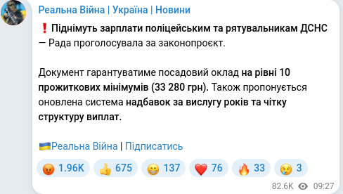 Скріншот Telegram-публікації