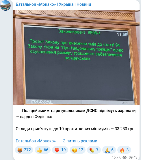 Скріншот Telegram-публікації