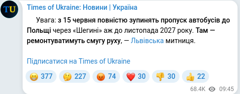 Скріншот Telegram-публікації