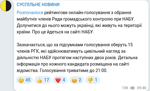 Скріншот Telegram-публікації