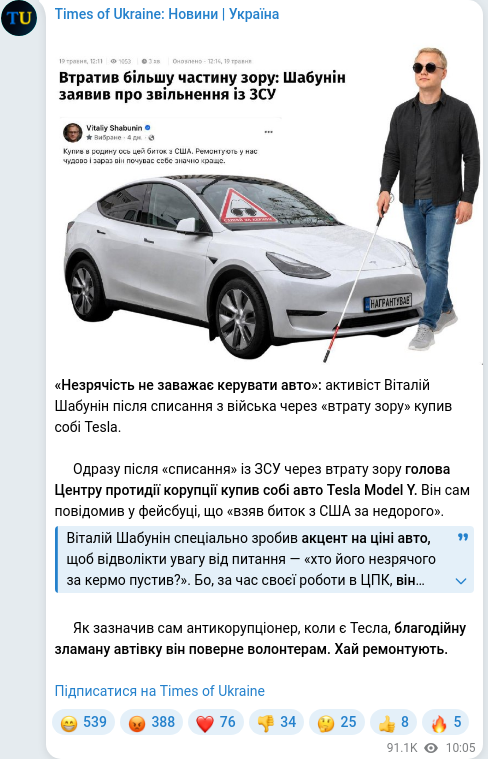 Скріншот Telegram-публікації