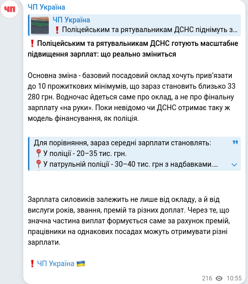 Скріншот Telegram-публікації