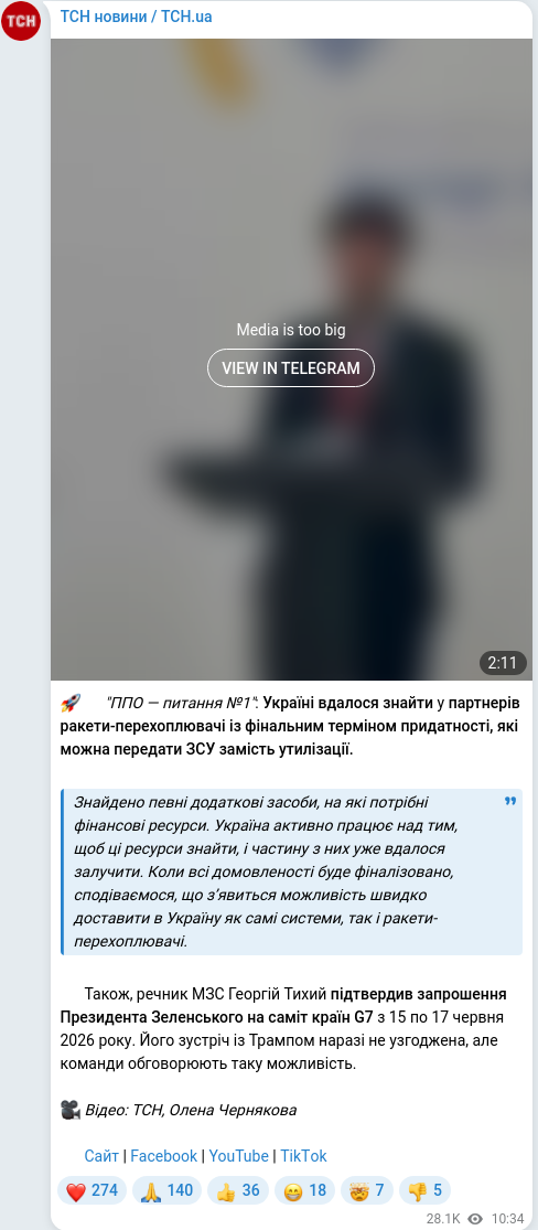 Скріншот Telegram-публікації