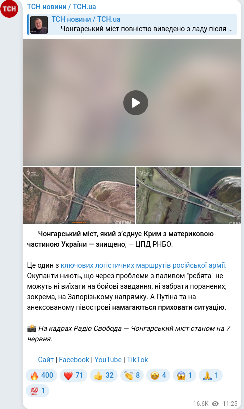 Скріншот Telegram-публікації