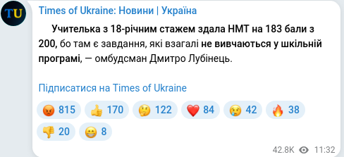 Скріншот Telegram-публікації