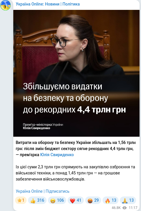 Скріншот Telegram-публікації
