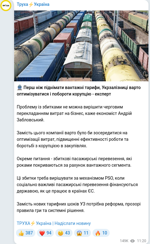 Скріншот Telegram-публікації