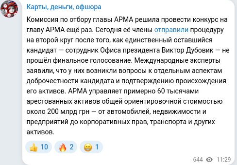 Скріншот Telegram-публікації