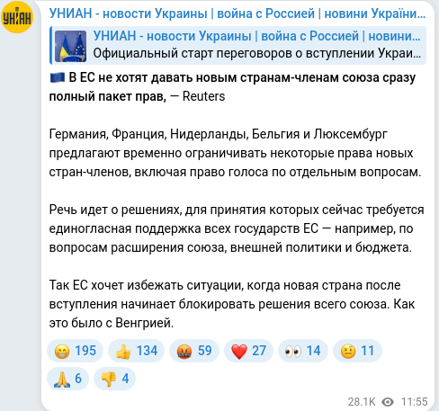 Скріншот Telegram-публікації