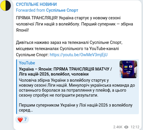 Скріншот Telegram-публікації