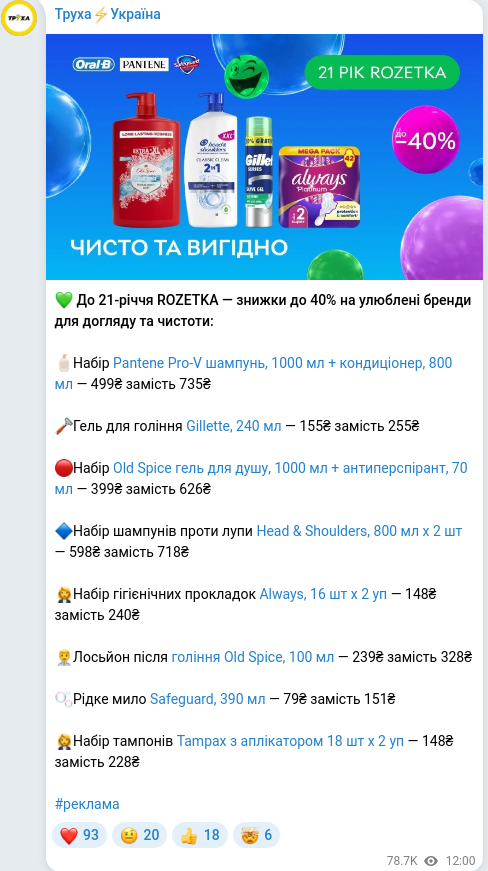 Скріншот Telegram-публікації