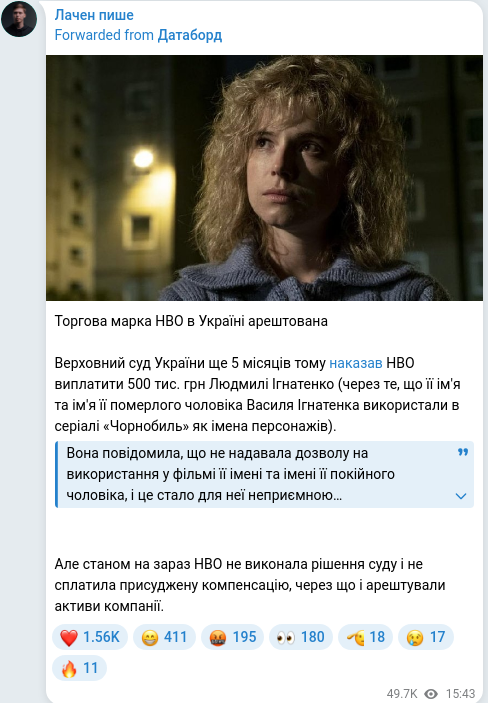 Скріншот Telegram-публікації