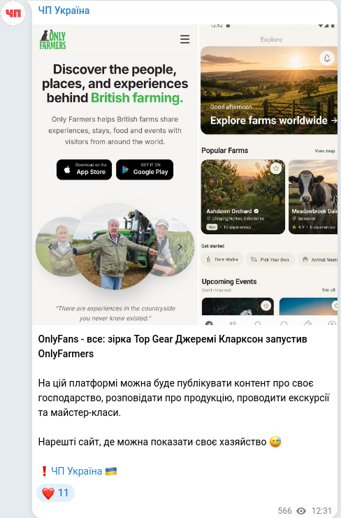 Скріншот Telegram-публікації