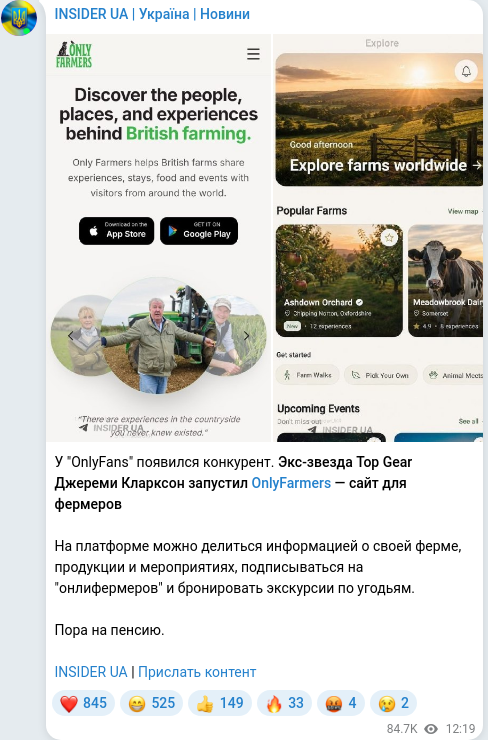 Скріншот Telegram-публікації