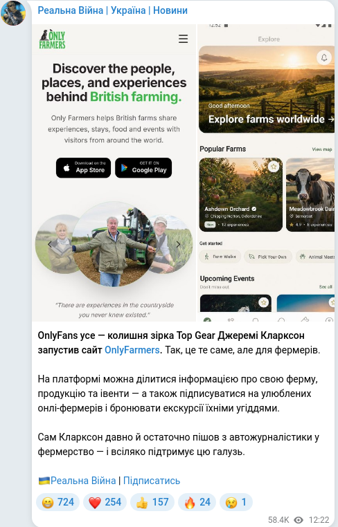Скріншот Telegram-публікації