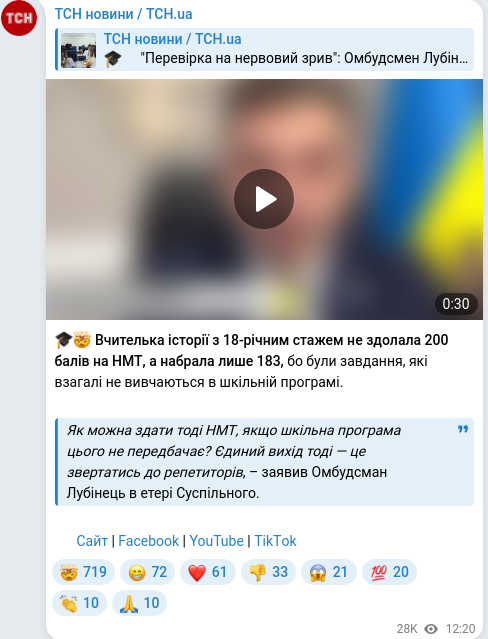 Скріншот Telegram-публікації