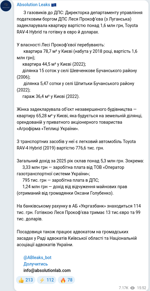 Telegram publication screenshot