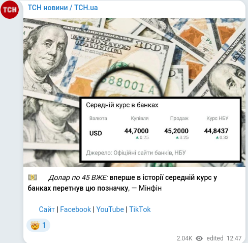 Скріншот Telegram-публікації