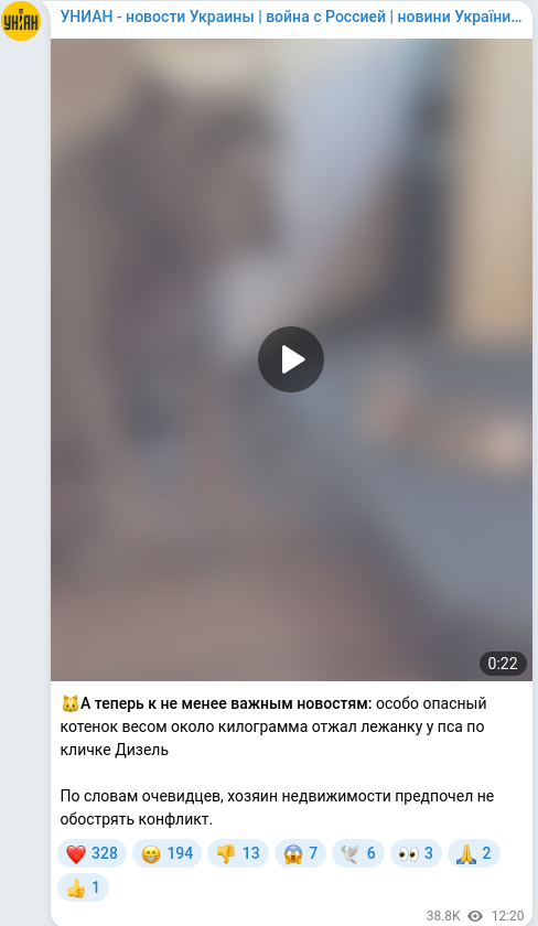 Скріншот Telegram-публікації