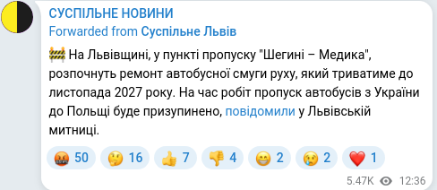 Скріншот Telegram-публікації