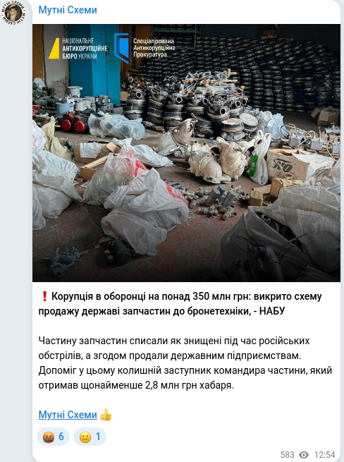 Скріншот Telegram-публікації