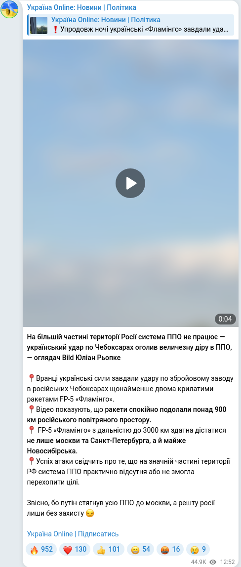 Скріншот Telegram-публікації