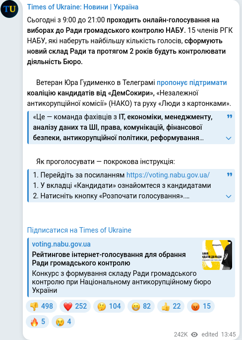 Скріншот Telegram-публікації