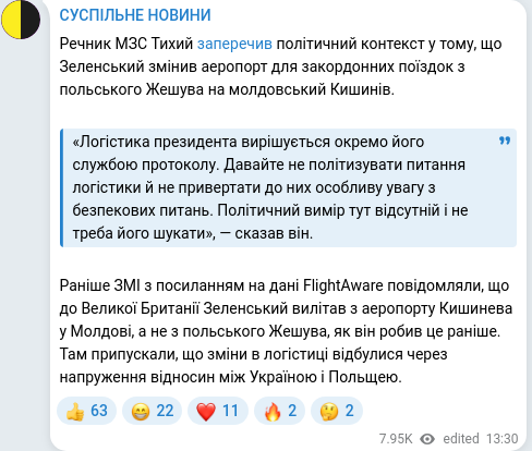Скріншот Telegram-публікації