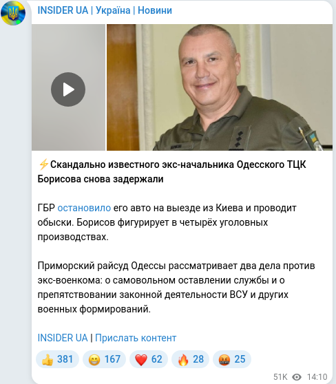 Скріншот Telegram-публікації