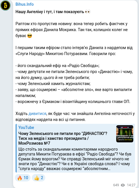 Скріншот Telegram-публікації