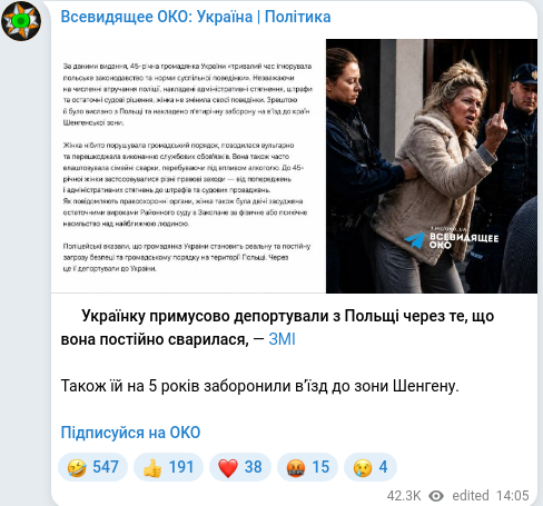 Скріншот Telegram-публікації