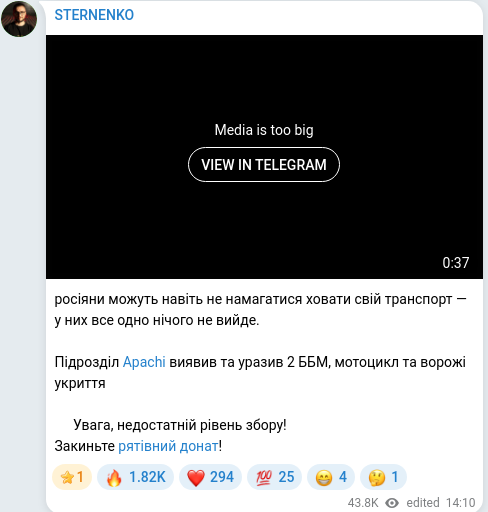 Скріншот Telegram-публікації