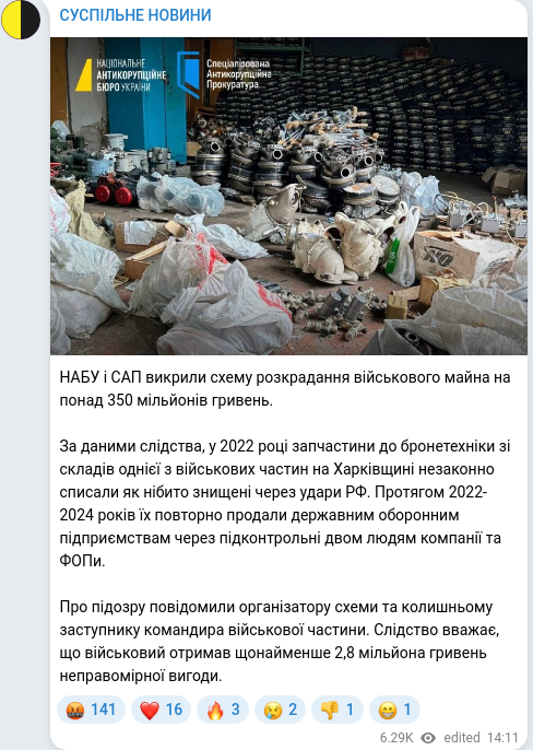Скріншот Telegram-публікації