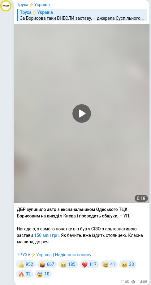 Скріншот Telegram-публікації