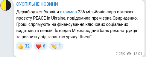 Скріншот Telegram-публікації