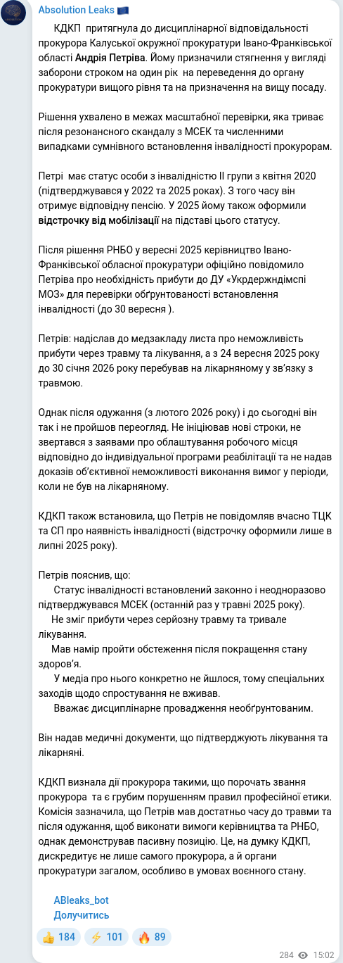 Скріншот Telegram-публікації