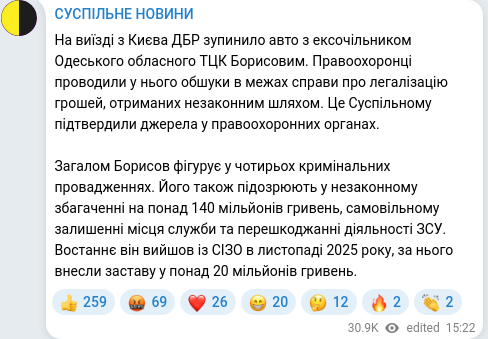Скріншот Telegram-публікації