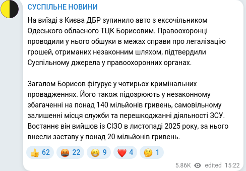 Скріншот Telegram-публікації