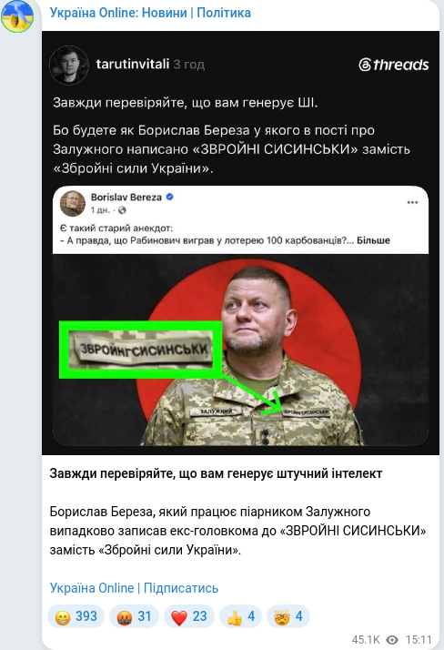 Скріншот Telegram-публікації