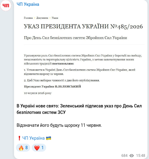 Скріншот Telegram-публікації