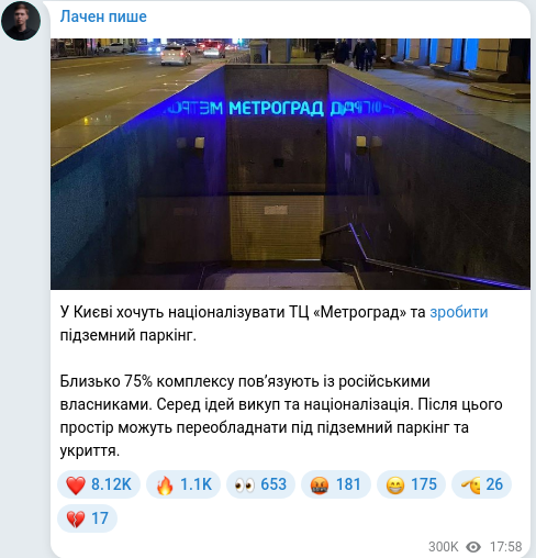 Скріншот Telegram-публікації