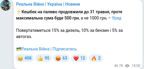 Скріншот Telegram-публікації