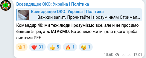 Скріншот Telegram-публікації