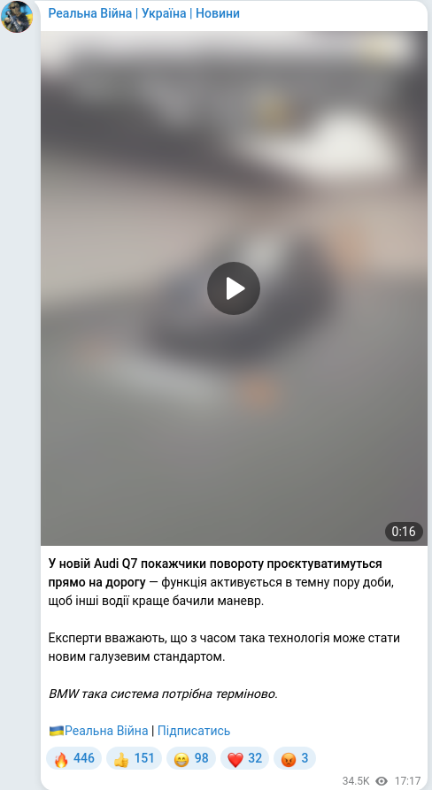 Скріншот Telegram-публікації
