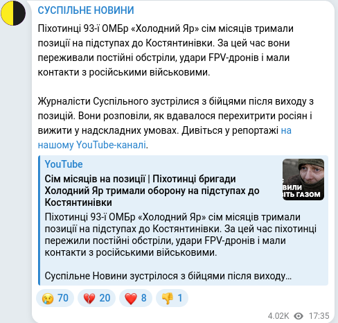 Скріншот Telegram-публікації